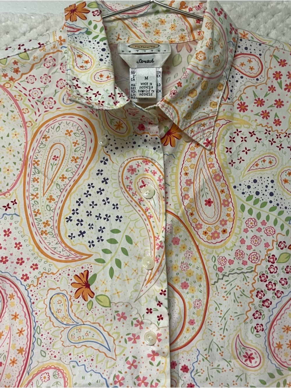 Talbots Cream Paisley & Floral button down shirt long sleeves cotton Womens MP - Picture 3 of 11